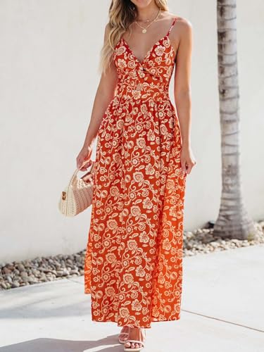 Image of CUPSHE Women's Maxi Dress Floral Print Twisted V Neck Sleeveless Long Dress Summer Casual Dress