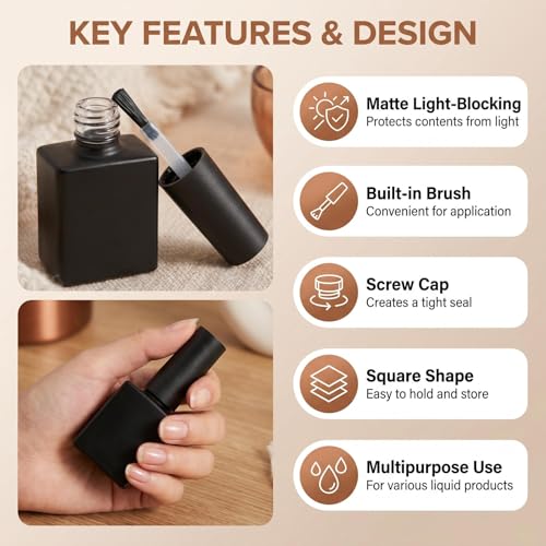 Recipientes de esmalte de uñas recargables de 10 ml de vidrio cuadrado negro 4