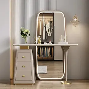 Modern Dressing Table with Arched Mirror, 3-Drawer Dresser,