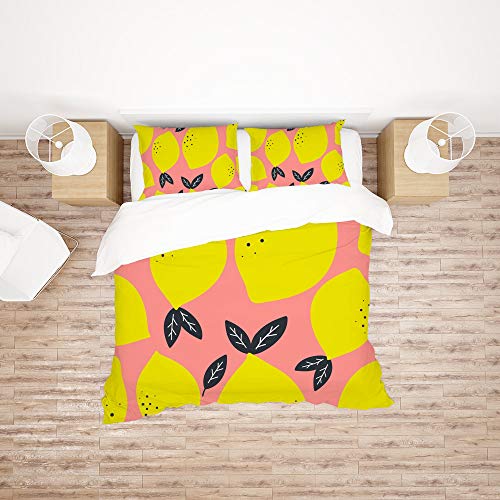 Housse de couette citron jaune en polyester durable contre les draps rêches - 3