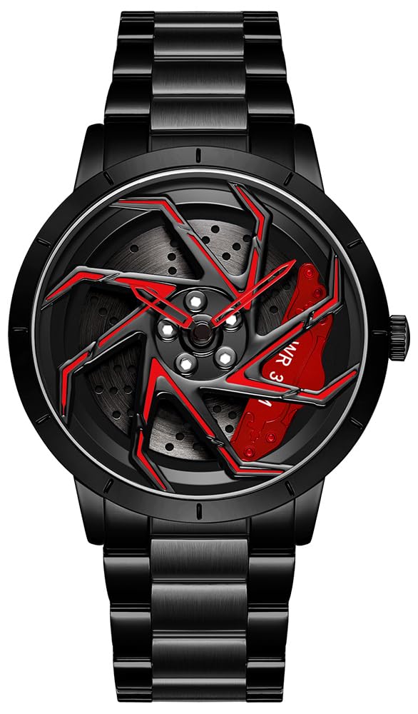 Gosasa Herren-Rennuhren, drehbar, Auto, Felge, Radnabe, Design, Sportuhren, Edelstahl, wasserdichte Uhr