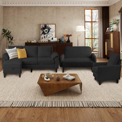 Firmacielu 4 Pieces Corduroy Living Room Sets with Sofa, Ottoman,
