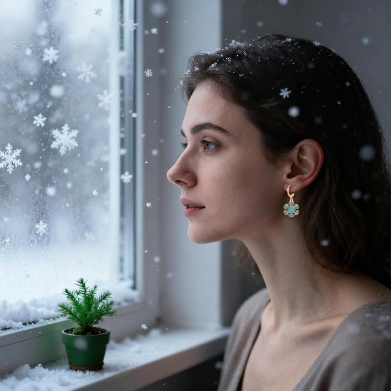 10 Pairs Christmas Snowflake Earrings Set for Women Silver and Gold Plated Festive Winter Dangle Earrings Glitter Enamel Crystal Xmas Jewelry Party Gifts - Image 5