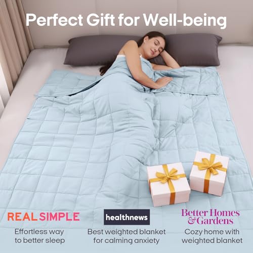 Image of ZonLi Weighted Blanket for Adults(60 inchx80 inch,15lbs, Light Blue) Queen Size High Breathability Cooling Heavy Blanket, Soft Material with Premium Glass Beads,All-Season.