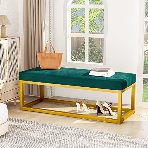 Lamerge Velvet Bench,Modern Upholstered Entryway Bench Bedside Bench, Dining Long Bench With Golden Metal Frame,Perfect For Dressing Room,Living Room,Hallway,Bedroom And So On,Emerald (Lvb-E) #TOP4
