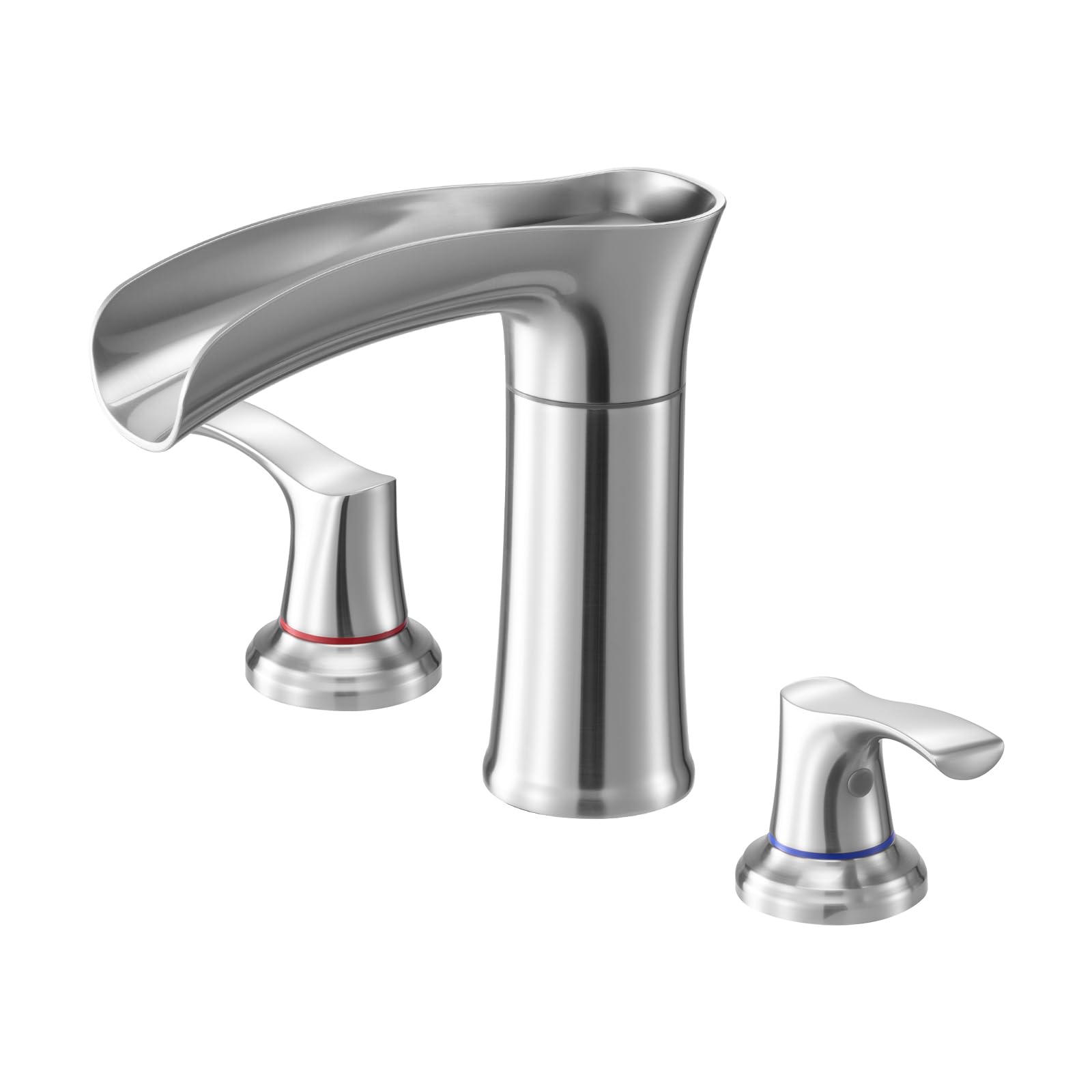 VEVOR Roman Tub Faucet, 3 Hole Waterfall Bathtub Faucet, Zinc Alloy Bath Tubs Faucets Set with 2 Handles, Deck Mount Bath Tub Faucets Set for Pet Washing, Adult Bathing, Silver, Waterfall Spout Design
