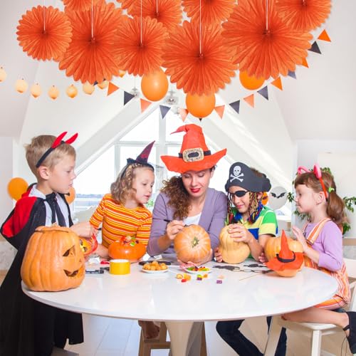 Image of 20 Pcs Orange Hanging Paper Fan, Hanging Honeycomb Round Paper Fans for Weddings, Birthdays, Christmas, Baby Showers, Classroom, Events Ceiling Party Supplies Decorations