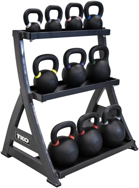 Technical Knock Out 3-Tier Kettlebell Rack | Perfect for Any Home Gym | Black Kettle Bell Weight Stand | Keep Your Workout Area Clean & Safe