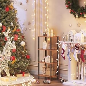 TUTOTAK Bookshelf, 4-Tier Small Book Shelf, Narrow Bookcase for Small Space, 10.7 x 15 x 40.8 Inches, for Living Room, Office, Study, Entryway, Industrial Style, Rustic Brown and Black BS01BB004