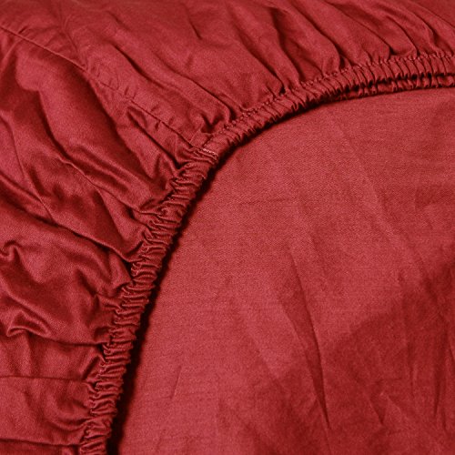 Heckett Lane - Sábana Bajera Ajustable (100% algodón mako satén, 90 x 210-220+35 cm) Aurora Red