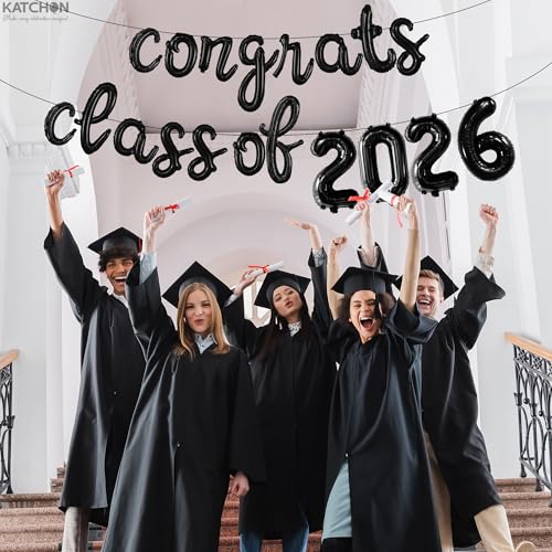 Image of KatchOn, Black Class of 2026 Balloons Banner - Script, 16 Inch | 2026 Balloons Graduation, Graduation Decorations 2026 | Class 2026 Decoration, Class of 2026 Sign