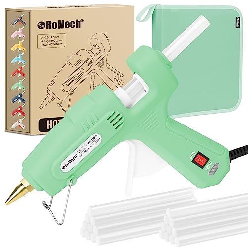 Image of ROMECH Full Size Hot Glue Gun with 60 /100W Dual Power and 21 Hot Glue Sticks (7 /16 inch), Fast Preheating Heavy Duty Industrial Gluegun with Storage Case for Crafting, DIY and Repairs (Light Green)