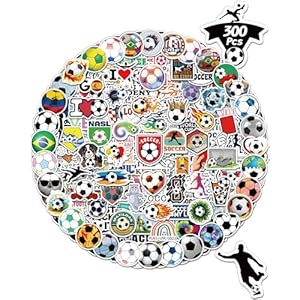 300 PCS Soccer Stickers for Kids, Waterproof Water Bottle Stickers Vinyl for Laptop Scrapbook Classroom School Students Prizes Gifts Soccer Party Favors for Kids Teens Boys Adults