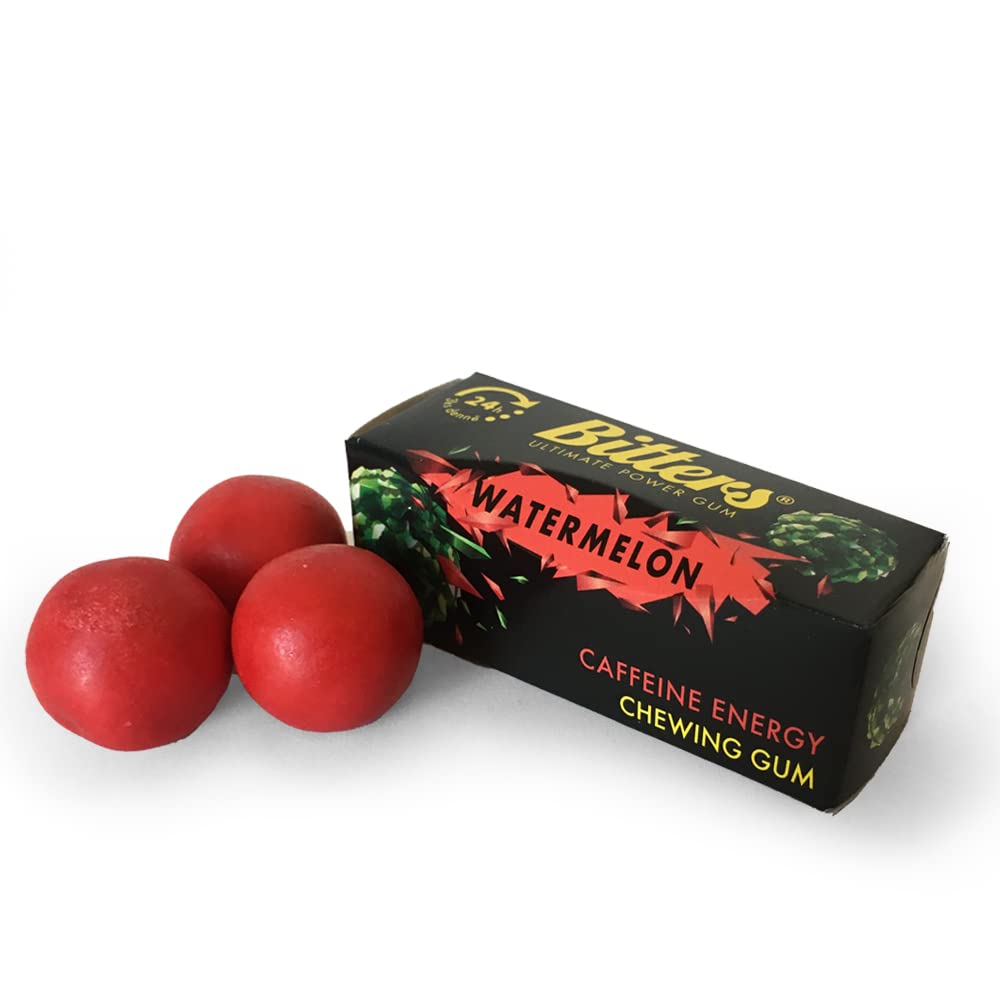 Bitters Gomma da Masticare Energetica con Caffeina e Taurina, Energy Chewing Gum with Caffeine and Taurine, 30 Confezioni (30x13,5g) - Melone (data di scadenza 10.06.2026)