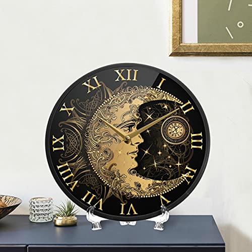 Alaza Boho Crescent Moon Sun Mandala Wall Clock Battery Operated Silent Non Ticking Clocks For Living Room Decor 12 Inch / 9.5 Inch #TOP5