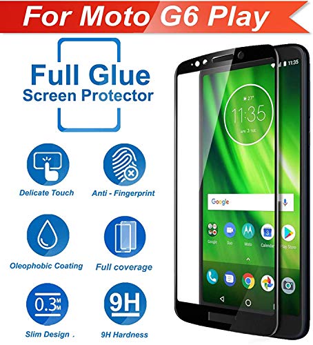 Image of Screen Protector for Motorola Moto G6 Play (Black) Tempered Glass Edge-to-Edge 6D Screen Guard With Installation Kit