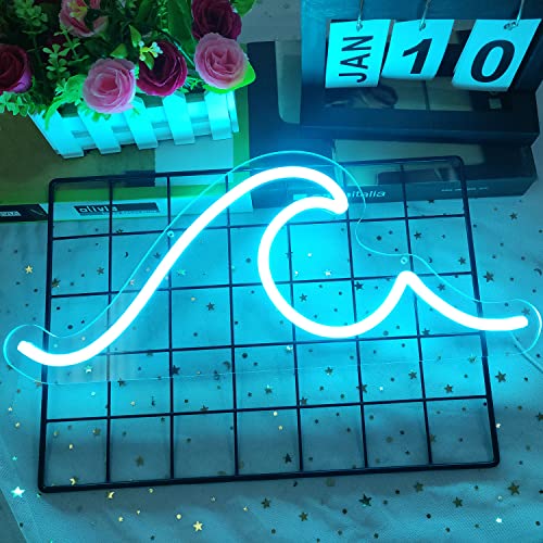 Ajoyferris Wave Neon Sign For Wall Decor Dimmable Led Neon Wave Sign Night Lights Led Wave Sign Ocean Neon Sign For Living Room Bedroom Office Bar Birthday Party Christmas Gift(16.5X7Inch, Ice Blue) #TOP1