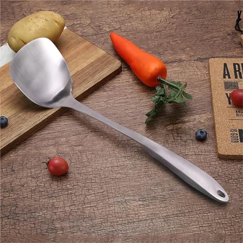 Wok Spatula 304 Stainless Steel Solid Turner for Cooking, All Metal Chinese Wok Spatula with Heat Resistant Handle, Kitchen Utensils Spatula Turner Shovel for Carbon Steel Pan, 13.7Inch/Silver