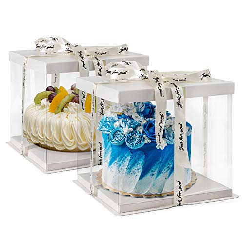 Clear Cake Box,2-Pack Cake Carrier Container 10" X 10" X 9" with ...