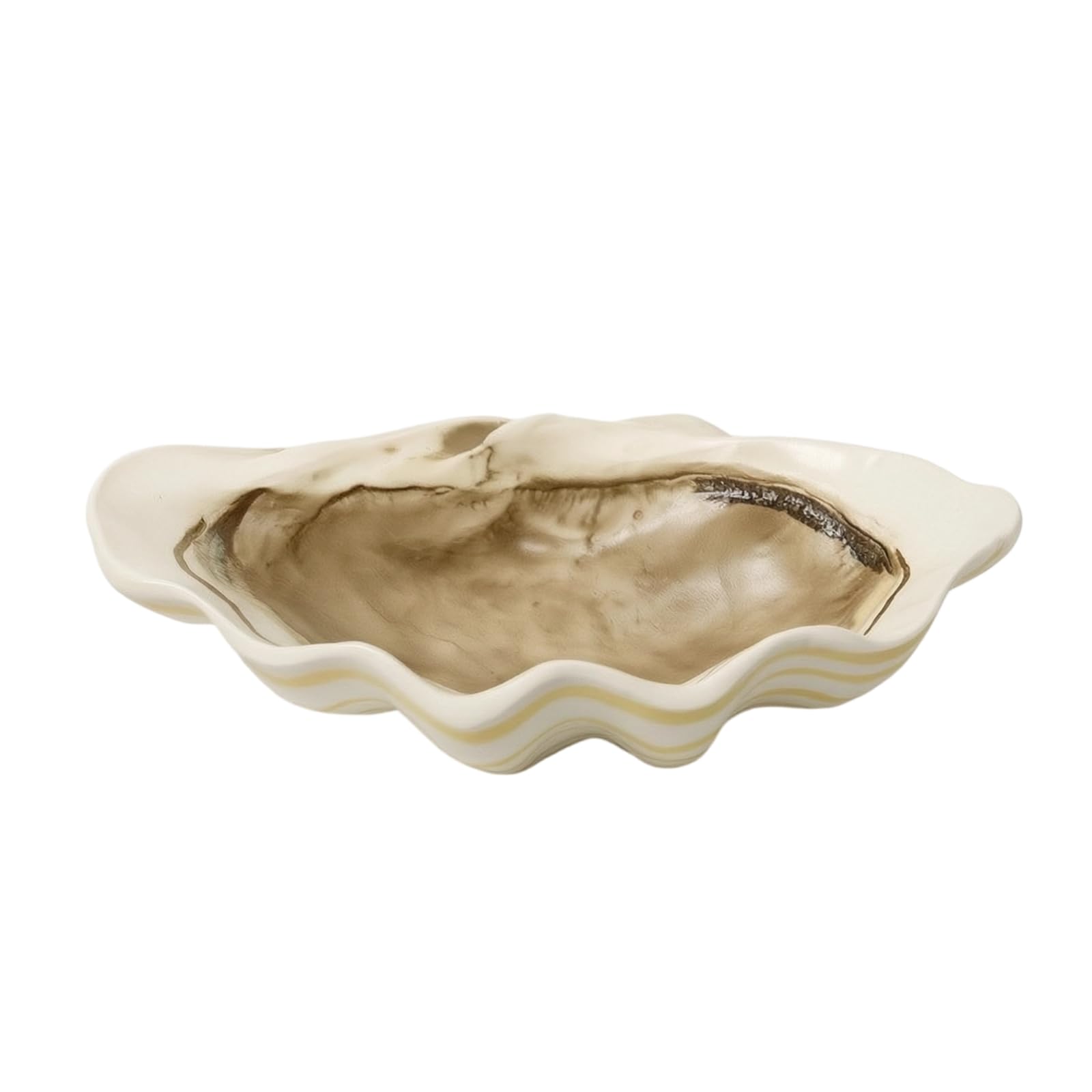 Vassoio Decorativo in Resina con Forma a Conchiglia Vassoietto Piatto Centrotavola Interno Beige E Profilo Marrone per Arredi Moderni Adatto per