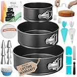 Cake Pans with Baking Supplies | 100 Pcs Springform Pan Set Includes 3 Round Non-Stick Moule a Gateau (4,7,9 inches Baking Pan)-Icing Tips-Leveler–Leak Proof Cheesecake Pan-Baking Set & EBook By RFAQK