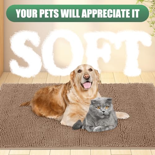 IM HOME Chenille Absorbent Outdoor Doormat 71" x 25", Washable Muddy Door Mats for Dog Non Slip Indoor Doormat Dog Mat for Muddy Paw Front Inside Doormats for Entryway Camel
