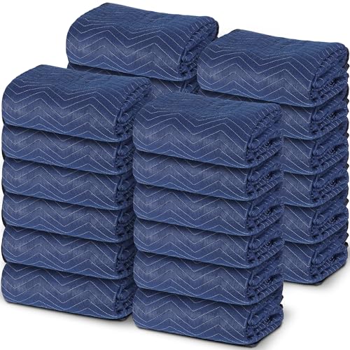 Image of 24 Moving Packing Blankets 80 x 72 Inches (35 lb /dz) Heavy Duty Moving Pads for Protecting Furniture Professional Quilted Shipping Furniture Pads (Dark Blue 24PCS)