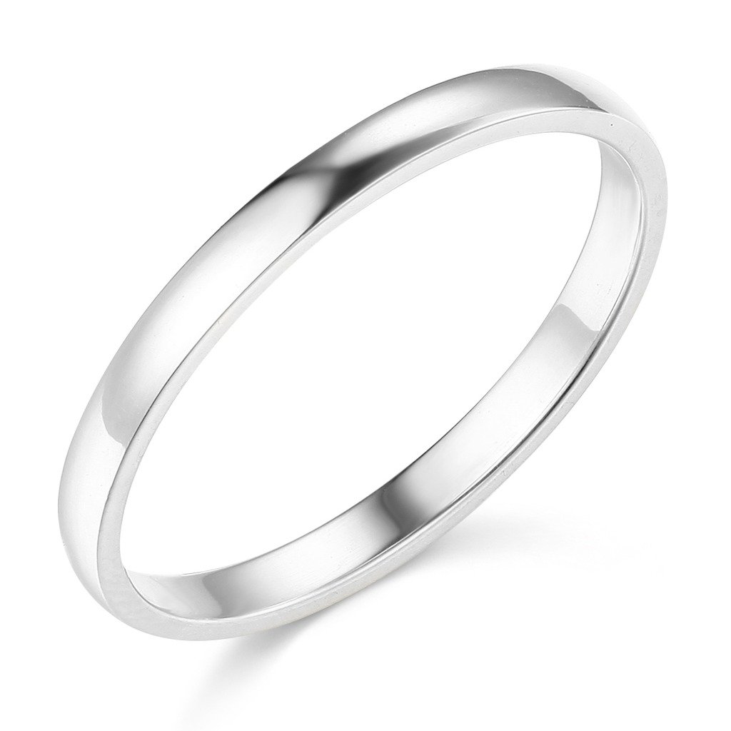 14k White Gold 2mm SOLID COMFORT FIT Plain Wedding Band - Size 8