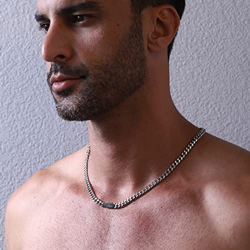 Duodiner Silver Custom Name Necklace For Men Boys Personalized Customized Cuban Link Chain Customize Stainless Steel Pendant Engraved Jewelry Gift For Him #TOP2