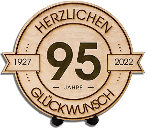 DARO Design - Holzscheibe graviert - 95 Jahre - Größe 20cm - Geschenk zum Jubiläum, Geburtstag, Jahrestag - Herzlichen Glückwunsch 1927-2022 Cover