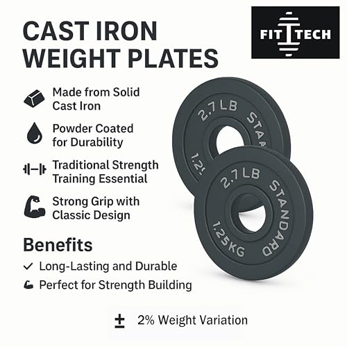 Image of Standard Olympic Weight Plates, with Handles & 51MM Diameter, Cast Iron Coated Professional Weight Plate Pair for Dumbbells & Exercise, Spare Gym Weight Plates for Strength Training, Dumbbell Plates.(1.25kg Set of 2)