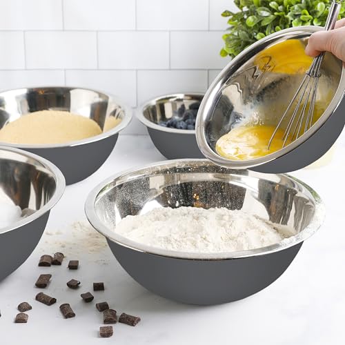 Image of WHYSKO Stainless Steel Mixing Bowls Set, 5-Piece Meal Prep & Food Storage | .75, 1.5, 3, 4 & 5 Quart Metal Mixing Bowls Set for Prep, Serving, Baking & Food Storage, Ecofriendly, Dishwasher Safe, Grey