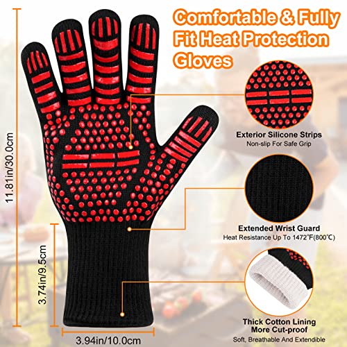 Flintronic Grill Gloves Heat Resistant Fire Resistant Oven Gloves Hand Protection Grill Gloves, 1472F/800C Heat Resistant Oven Gloves for Grill, Oven, Cooking, Soldering (Red) - Image 2