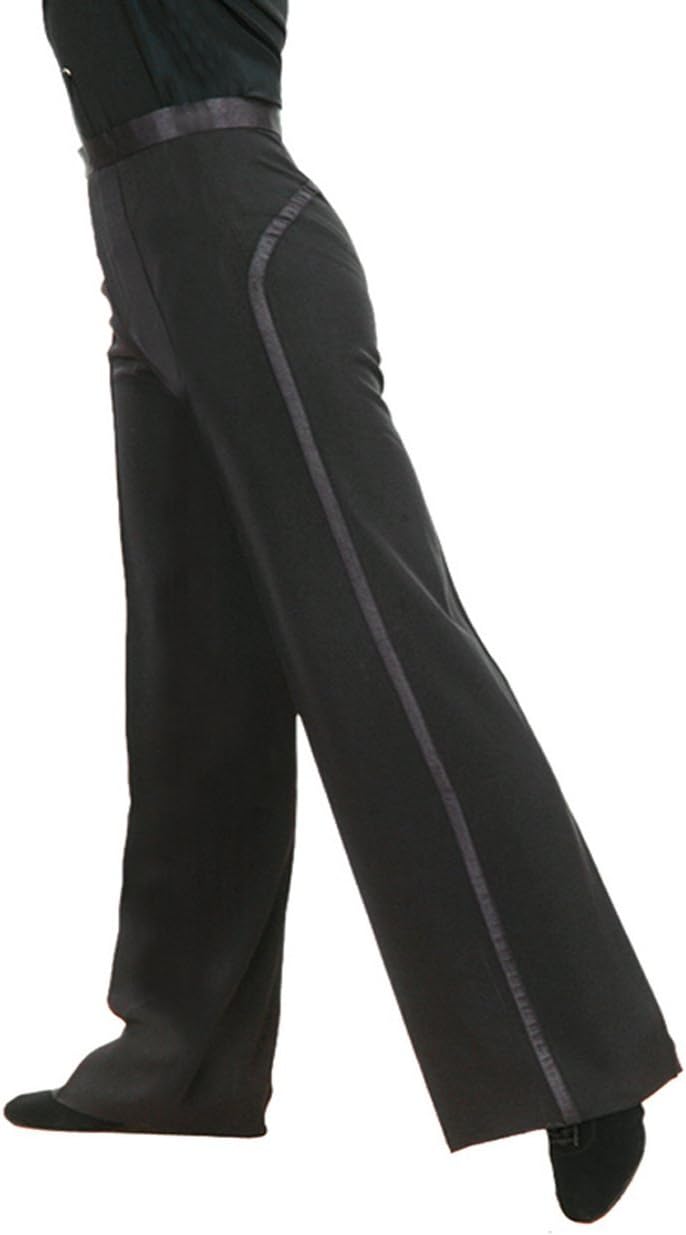 JS CHOW Black Boys Men's Black Latin Ballroom Salsa Competition Practice Dance Pants