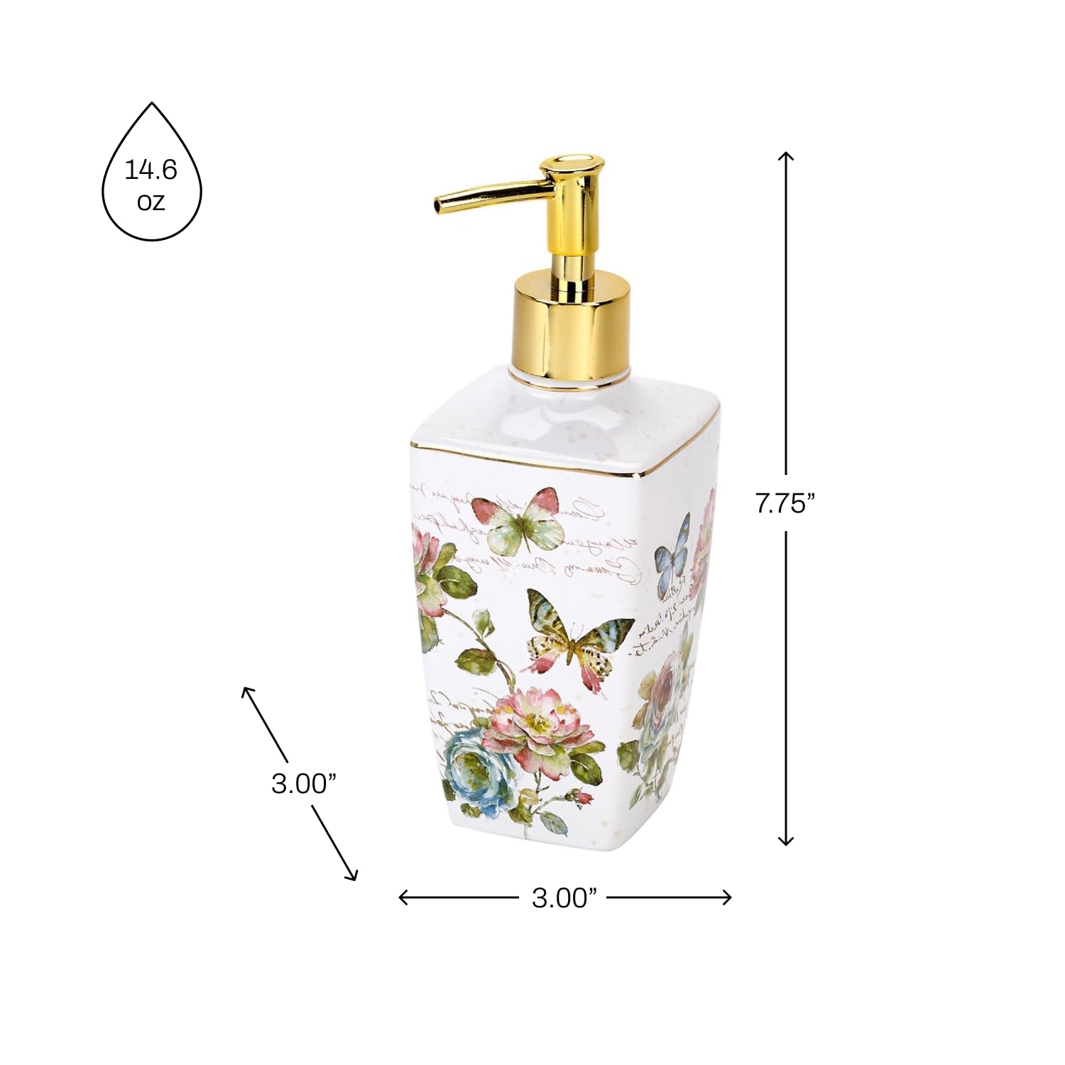 Bomba de loción/dispensador de jabón, accesorios de encimera de cerámica, decoración artística del hogar (colección Butterfly Garden) 4