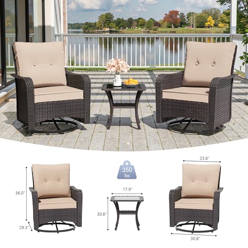 Image of 11 Pieces Outdoor Patio Furniture Set,Outdoor Sectional Furniture with 43 inch 55000 BTU Gas Propane Fire Pit Table,PE Rattan Wicker Patio Conversation Set,Swivel Rocking Chairs Set,Sand