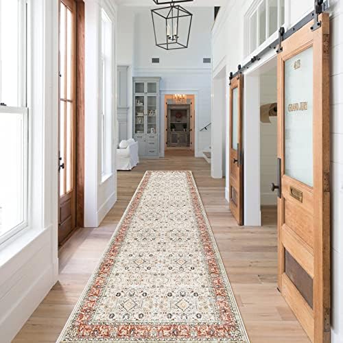HY HAO YUN LAI Non Slip Runners for Hallways,Washable,Long Ultra Soft Kitchen Runner ,Non Shedding Accent Farmhouse Rugs (Ivory, 2 X 10)