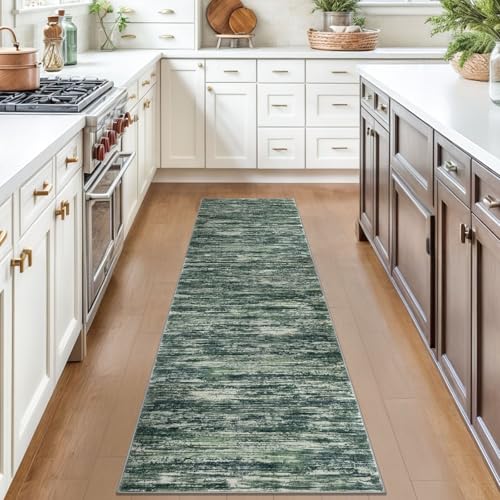2x7 Dark Green Modern Abstract Runner Rug for Hallways, Super Soft Hallway Decor Kitchen Rugs with Non-Slip, Non-Shedding Washable Rug for Hallways Entryway Bedroom Indoor