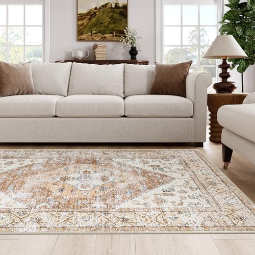 Lahome 5x7 Boho Machine Washable Area Rug (Non-Slip Lightweight Low-Pile)(Oriental Distressed Print for Living,Bedroom,Office)