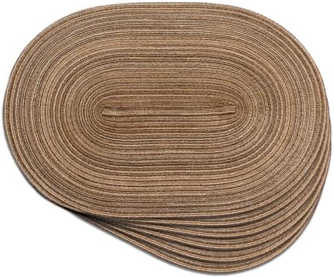 Oval Braided Placemats 12x18 Inch Table Mats for Dining Tables Natural Woven Heat Resistant Place mats Set of 6 (Oval Brown)