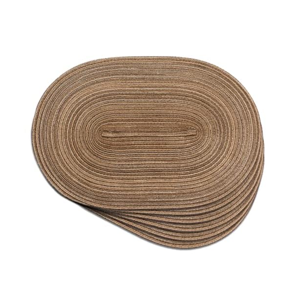 Noctiflorous oval braided placemats 12×18 inch table mats set of 6 for dining tables natural woven heat resistant place mats oval brown  urban country home decor