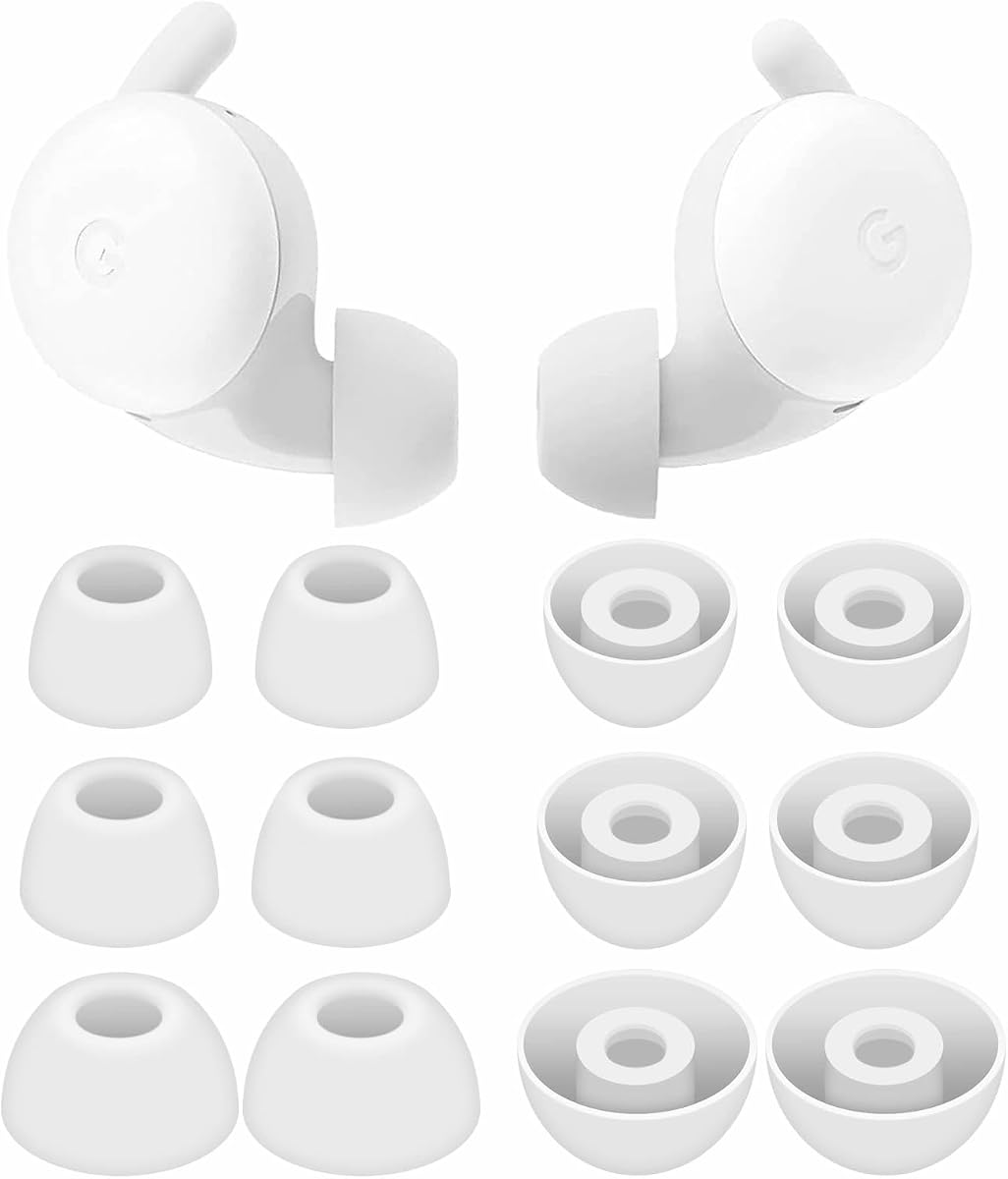 6 Pairs Compatible with Pixel Buds A-Series Ear Tips, Replacement Silicone Rubber Earbuds Gel Earplug Wing Fit in Case Accessories Compatible with Google Pixel Buds A Series - S/M/L White