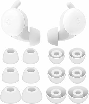 6 Pairs Compatible with Pixel Buds A-Series Ear Tips, Replacement Silicone Rubber Earbuds Gel Earplug Wing Fit in Case Accessories Compatible with Google Pixel Buds A Series - S/M/L White