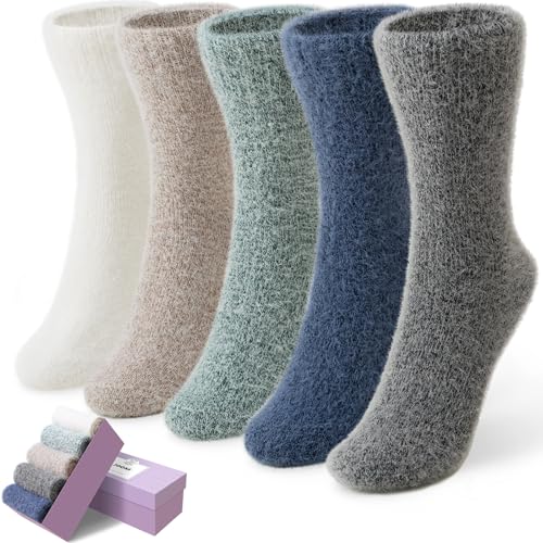 Image of ICEIVY Socks Women, Soft Knit Wool Winter Thick Warm Cabin Fuzzy Crew Women Socks 5 Pack
