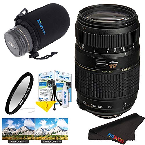 Tamron AF 70-300mm f/4.0-5.6 Di LD Macro Zoom Lens with Built in Motor for Nikon Digital SLR Cameras + Pixi-Basic Accessory Bundle