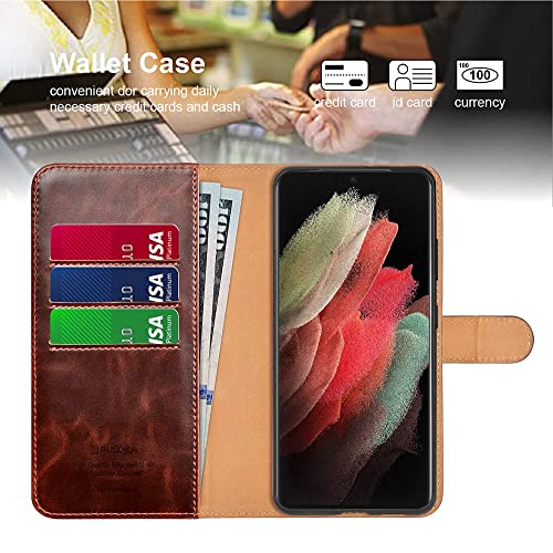 Image of PULOKA - Detachable Flip Case 2 in 1 Flip Cover for Samsung S24 - Protective Case with Card & Cash Pockets - Kickstand & Magnetic Closure -Vegan Leather - Profesional & Premium Finish -Brown