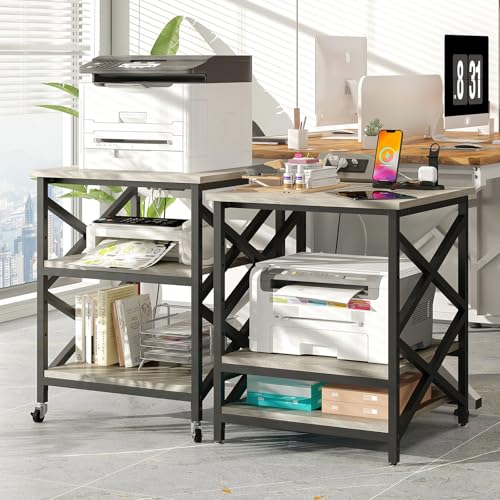 Image of METYERRY 23.6 inchx23.6 inch Large Printer Stand with Power Outlet, 3 Tier Cart
