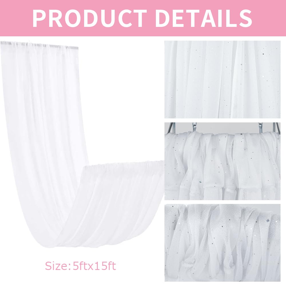 Deckenvorhänge zum Aufhängen für Hochzeit, mit Ring zum Aufhängen und 6 Paneelen, 1,5 x 4,6 m, weiß, durchsichtiger Chiffon-Stoff, Deckenvorhänge für Hochzeitsbogen, Party, Zeremonie,
