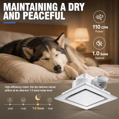 Ventilador Extractor para Baño Fumete de 10'', con Luz LED y 3 Temperaturas de Color (3000K, 4000K, 6500K), 170 CFM, 1.0 Sone, Montaje en Techo miniatura 2