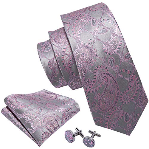 Image of Barry.Wang Men Ties Paisley Woven Silk Necktie Set with Pocket Suqare Cufflinks Formal